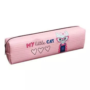 Пенал школьный "Котик", на молнии, розовый