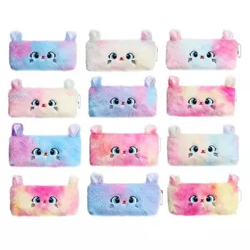 Пенал школьный меховой на молнии Calligrata «Мышка», пушистый, с ушками, МИКС