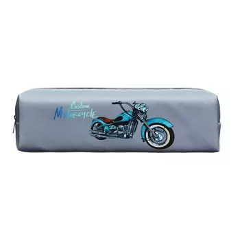 Пенал школьный "Мотоцикл", на молнии, серый
