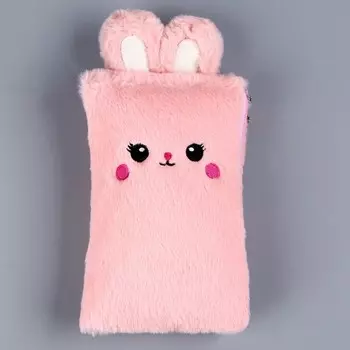 Пенал школьный мягкий «Зайчик», 21 13 см, плюш, розовый цвет