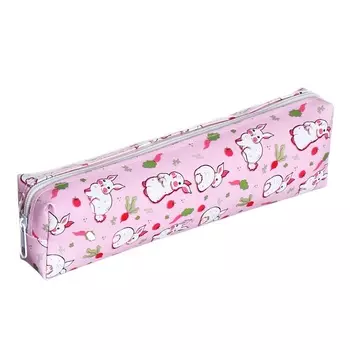 Пенал школьный на молнии Calligrata "Кролики", розовый