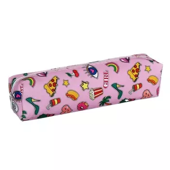 Пенал школьный на молнии Calligrata «Стикеры», с рисунком, розовый