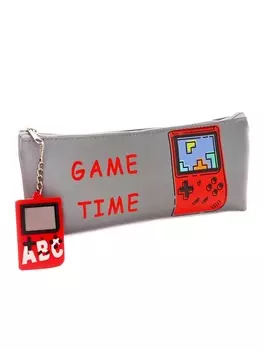 Пенал школьный на молнии Игра, с подвеской Серый