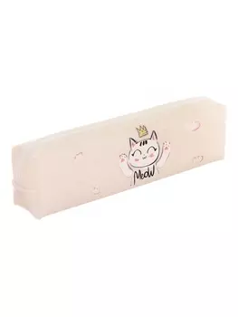 Пенал школьный на молнии Кошечка Бежевый