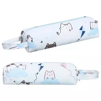 Пенал школьный на молнии Calligrata «Кошки», 1 отделение, с принтом, голубой