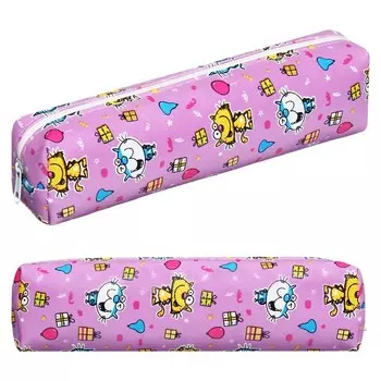 Пенал школьный на молнии Calligrata «Котики», с принтом, фиолетовый