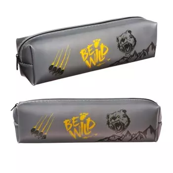 Пенал школьный на молнии Calligrata «Медведь», серый