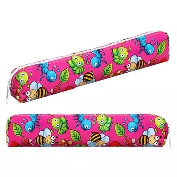 Пенал школьный на молнии "Насекомые", цвет розовый
