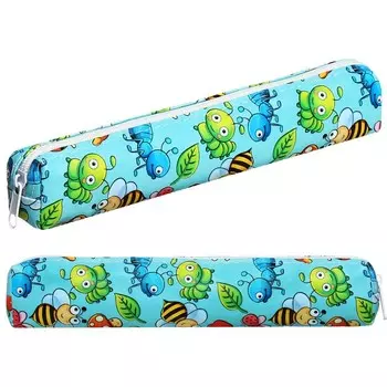 Пенал школьный на молнии "Насекомые", цвет голубой