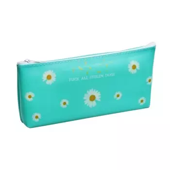 Пенал школьный на молнии "Ромашки", бирюзовый