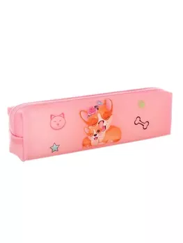 Пенал школьный на молнии Calligrata «Собачки», 1 отделение, с рисунком, ПВХ, розовый