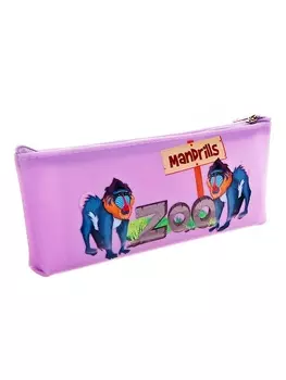 Пенал школьный на молнии Calligrata «Зоопарк: обезьяны», с рисунком, фиолетовый