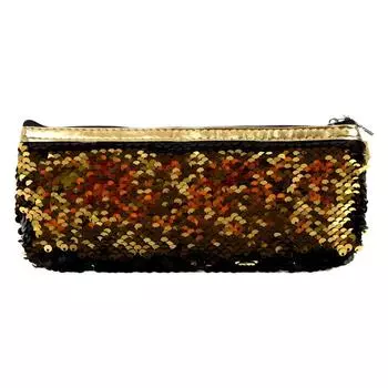 Пенал школьный "Пайетки" на молнии с ручкой, двухцветный, чёрный/золотой