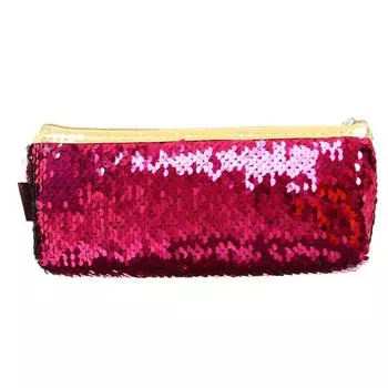 Пенал школьный "Пайетки" на молнии с ручкой, двухцветный, малиновый/серебристый