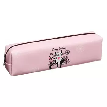 Пенал школьный "Зверьки", на молнии, розовый