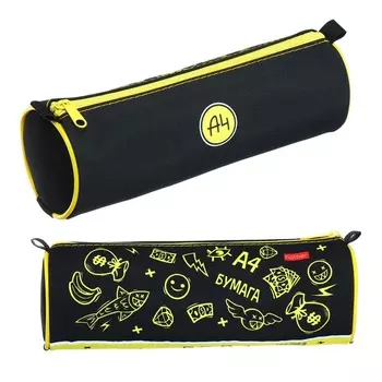 Пенал-тубус мягкий 70 х 210 мм, Hatber "Влад А4" чёрный/жёлтый Npt42138