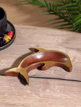 Пепельница "Дельфин" 19.5х8х2,5 см, дерево шишам, латунь