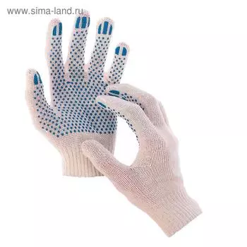 Перчатки садовые, хб, вязка 10 класс, 3 нити, размер 9, с ПВХ точками, белые, Greengo