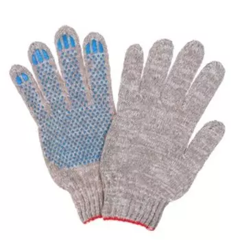 Перчатки рабочие, хб, вязка 7 класс, 5 нитей, размер 9, с ПВХ точками, серые, Greengo