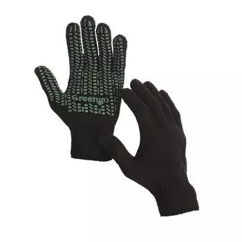 Перчатки, хб, вязка 7 класс, 6 нитей, размер 10, с ПВХ точками, чёрные, Greengo