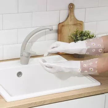 Перчатки хозяйственные Raccoon с манжетой и подкладом, ПВХ, 110 г, размер L, 40 см, белые