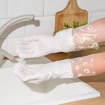 Перчатки хозяйственные Raccoon с манжетой и подкладом, ПВХ, 110 гр, размер M, 40 см, цвет белый