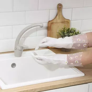 Перчатки хозяйственные Raccoon с манжетой и подкладом, ПВХ, 110 гр, размер M, 40 см, цвет белый