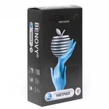 Перчатки медицинские Benvoy, нитриловые, нестерильные, неопудренные, голубые, размер XL, 50 пар