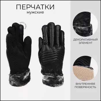Перчатки мужские, безразмерные, с утеплителем, цвет чёрный
