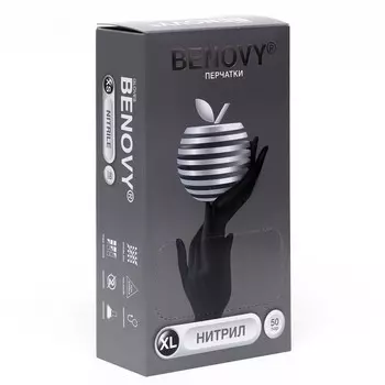 Перчатки нитриловые медицинские, Benovy XL, 50 пар. черные, цена за 1 пару