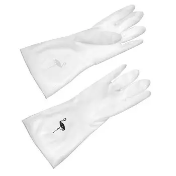 Перчатки ПВХ белые с фламинго, L, 34х13.5х0.1 см