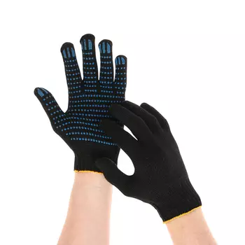 Перчатки садовые, хб, вязка 7 класс, 6 нитей, размер 10, с ПВХ точками, чёрные, Greengo