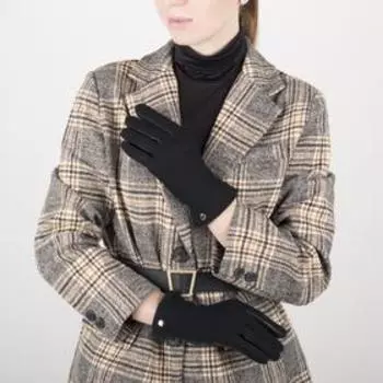 Перчатки женские, размер 7, комбинированные, подклад шерсть, манжет затяжка, цвет чёрный