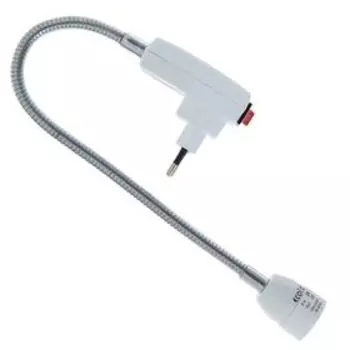 Переходник Ecola, вилка/патрон Е14, 395 45 мм, с выключателем, белый