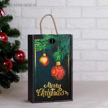 Переноска для 2 бутылок "Merry Christmas" с верёвочной ручкой, 36х21,5х11,5 см
