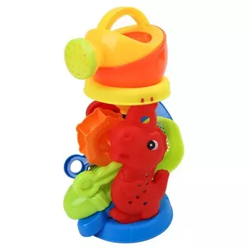 Песочный набор «Дракончик»: лопатка, 2 формочки, лейка, грабли, мельница, в сетке