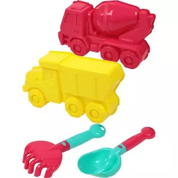 Песочный набор «Строительный»: лопатка, грабли, 2 формочки, в сетке