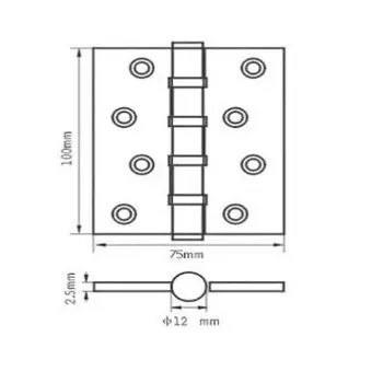 Петля дверная RENZ 100-4BB FH BN, 100*75, цвет черный никель 2 шт