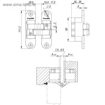 Петля скрытой установки Armadillo Architect 3D-ACH 60 AB, с 3D-регул., левая, цвет бронза