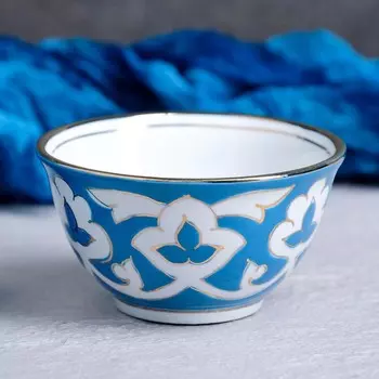 Пиала Пахта голубая в золоте, 8.5 см