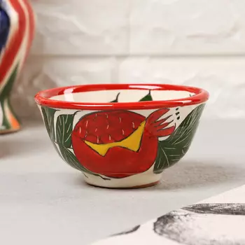 Пиала для чая Риштанская Керамика «Гранаты», 170 мл, d=9.5 см, красная