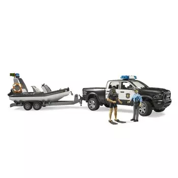 Пикап полицейский Bruder, с прицепом, лодкой и двумя фигурками людей