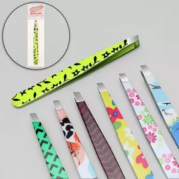 Пинцет скошенный, широкий, 9.5 см, МИКС