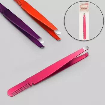 Пинцет скошенный, с расчёской, 10 см, МИКС