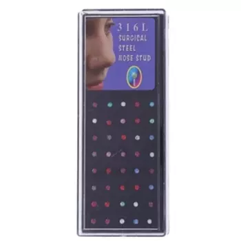 Пирсинг в нос прямой, набор 40шт, L=10мм, цвет МИКС в серебре