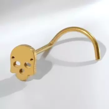 Пирсинг в крыло носа «Череп», L=9 мм, цвет золото