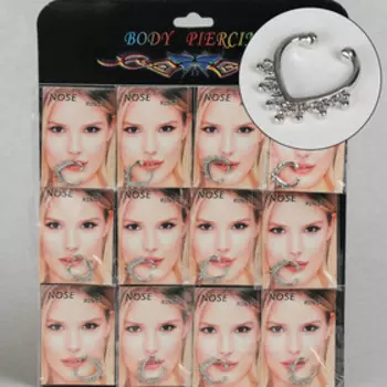 Пирсинг в нос (фейк для септума) "Кольцо" капля, набор 12шт, L=15мм, цвет серебро