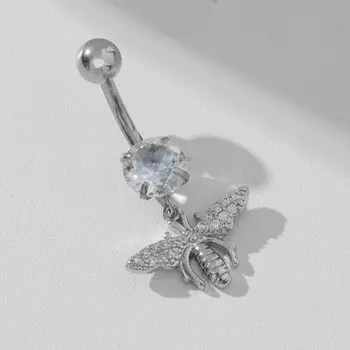 Пирсинг в пупок «Пчела», штанга L=1 см, белый в серебре
