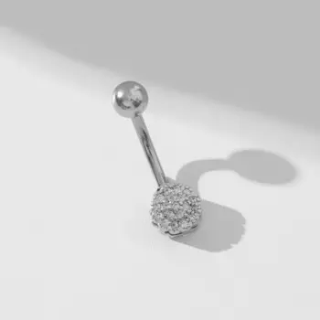 Пирсинг в пупок «Сфера», штанга L=1 см, белый в серебре