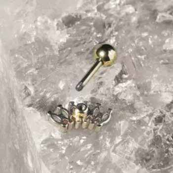 Пирсинг в ухо (хеликс) "Листья", L=1см, цвет белый в золоте